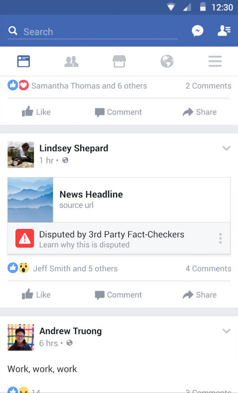 Indicação de notícia falsa no Facebook feita por organização independente para checar veracidade